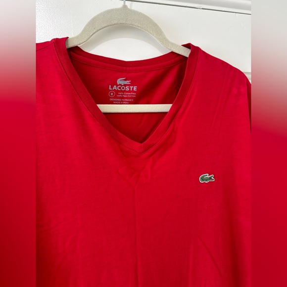 Mens Lacoste red v neck short sleeve shirt top - Picture 3 of 9